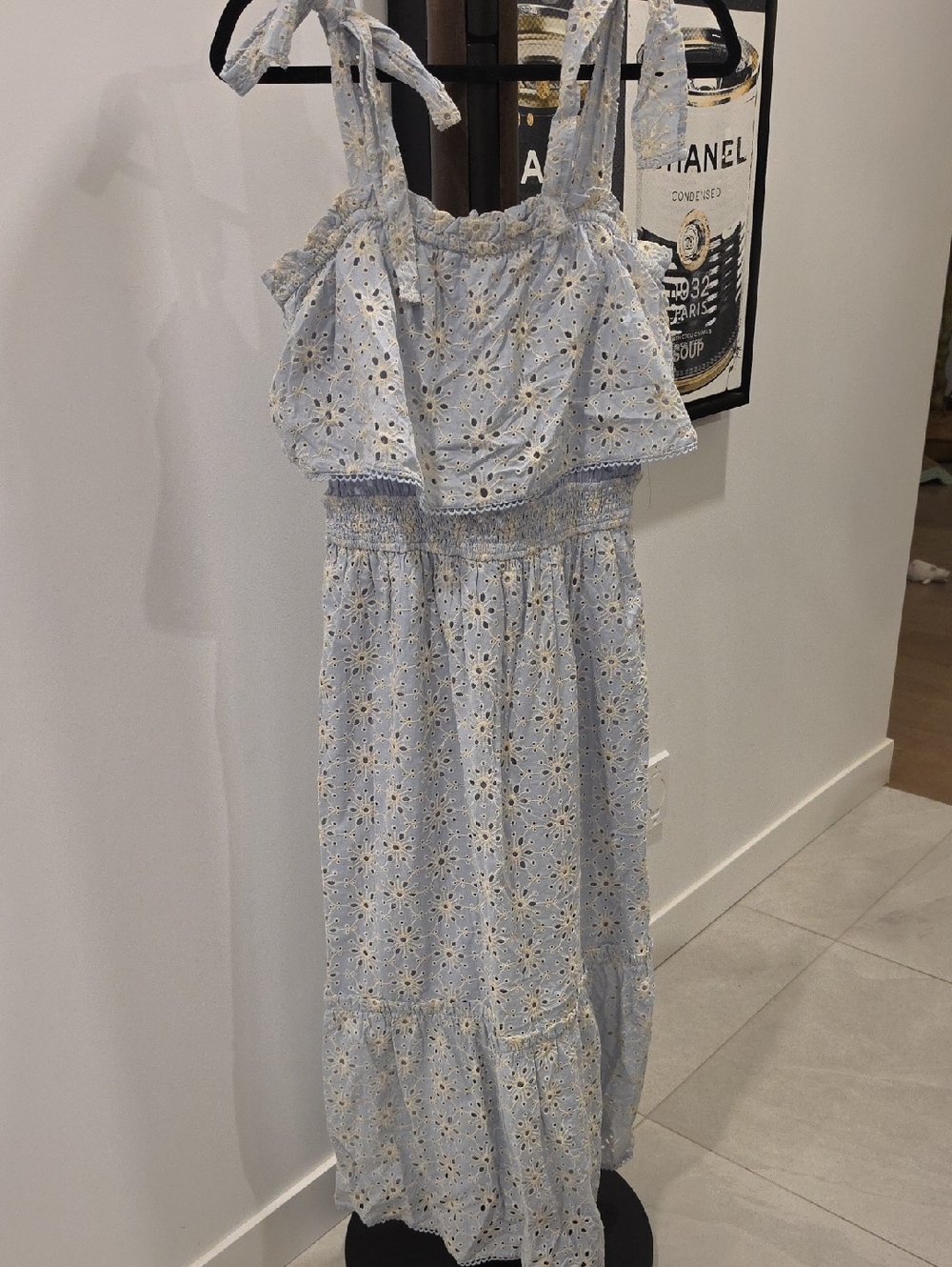 Dress Forum Light Blue Eyelet Maxi Dress with White Floral Embroidery